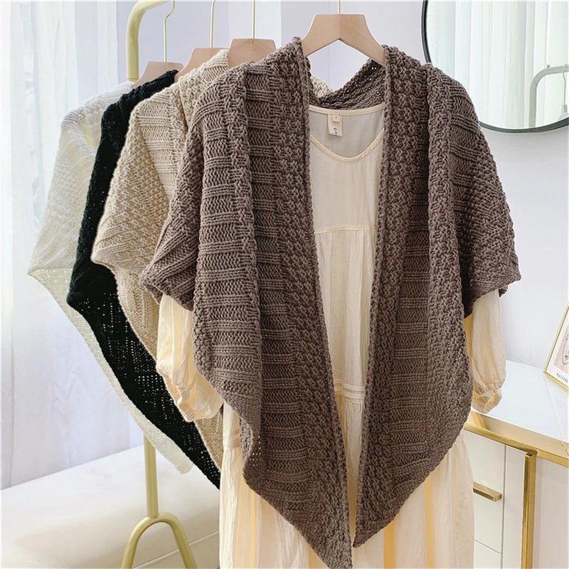 Pocadri Women's Triangle Knotted Shawl Wraps Casual Knitted Sweater Scarf Retro Cardigan Cape Travel Stoles Shoulder Tops - Image 5
