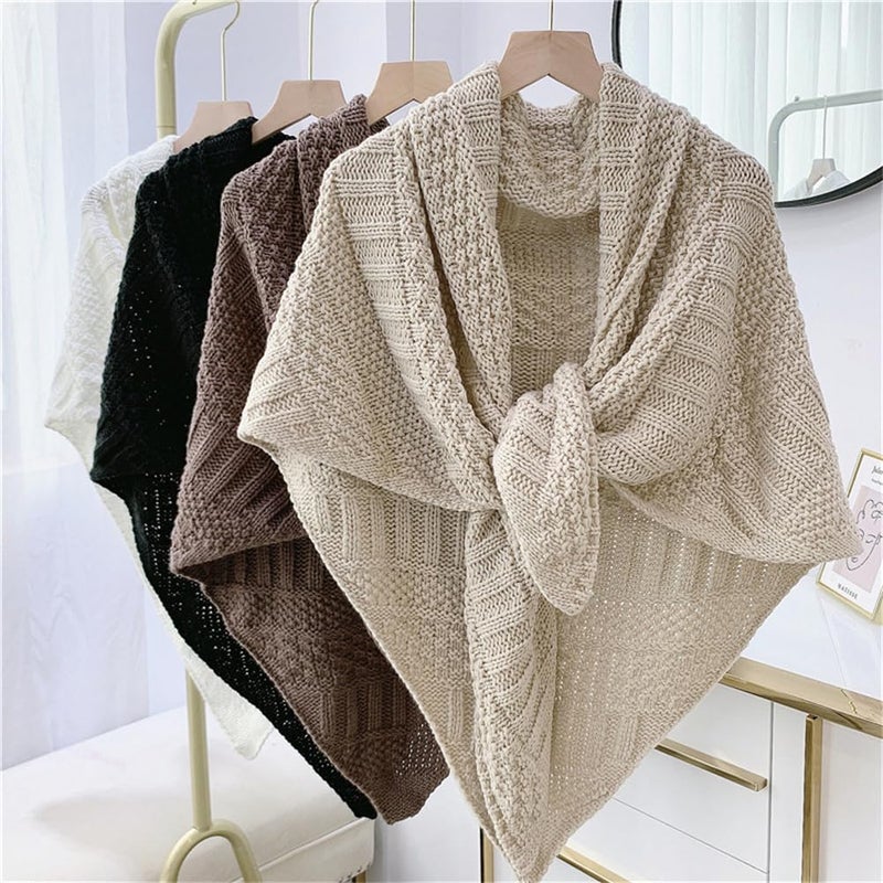 Pocadri Women's Triangle Knotted Shawl Wraps Casual Knitted Sweater Scarf Retro Cardigan Cape Travel Stoles Shoulder Tops - Image 4