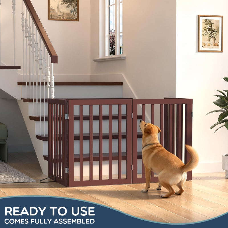 Homykic Bamboo Freestanding Dog Gate, No Assembly Pet Gate Indoor, 24â€H x 75â€W Extra Wide Foldable Puppy Fence with Support Feet for The House, Doorways Stairs, 4 Panels, No Drilling, Espresso - Image 3