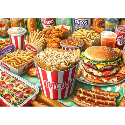 Blueforest Super Delicious Tacos Food 1000 Piece Puzzles for Adults Challenge Art Clearance Jigsaw Puzzles for Gifts Birthday Party Game Family 275 197 Inch Dust Free Puzzle - Image 1