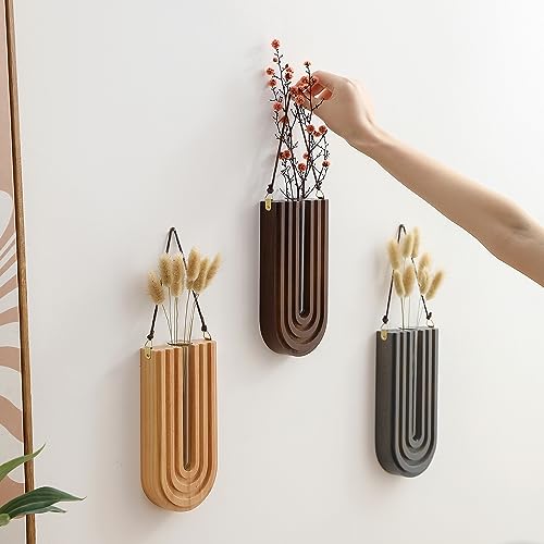 GRID FORTE Wood Wall Planter Indoor, Propagation Station, Wooden Hanging Vase for Dried Flowers, Plant Holder, Boho Wall Décor for Living Room Rainbow U Shape (Set of 3) - Image 5