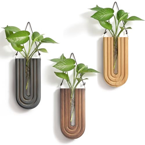 GRID FORTE Wood Wall Planter Indoor, Propagation Station, Wooden Hanging Vase for Dried Flowers, Plant Holder, Boho Wall Décor for Living Room Rainbow U Shape (Set of 3) - Image 1