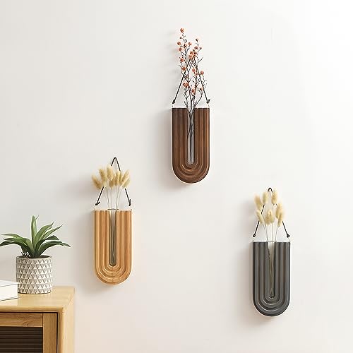 GRID FORTE Wood Wall Planter Indoor, Propagation Station, Wooden Hanging Vase for Dried Flowers, Plant Holder, Boho Wall Décor for Living Room Rainbow U Shape (Set of 3) - Image 2