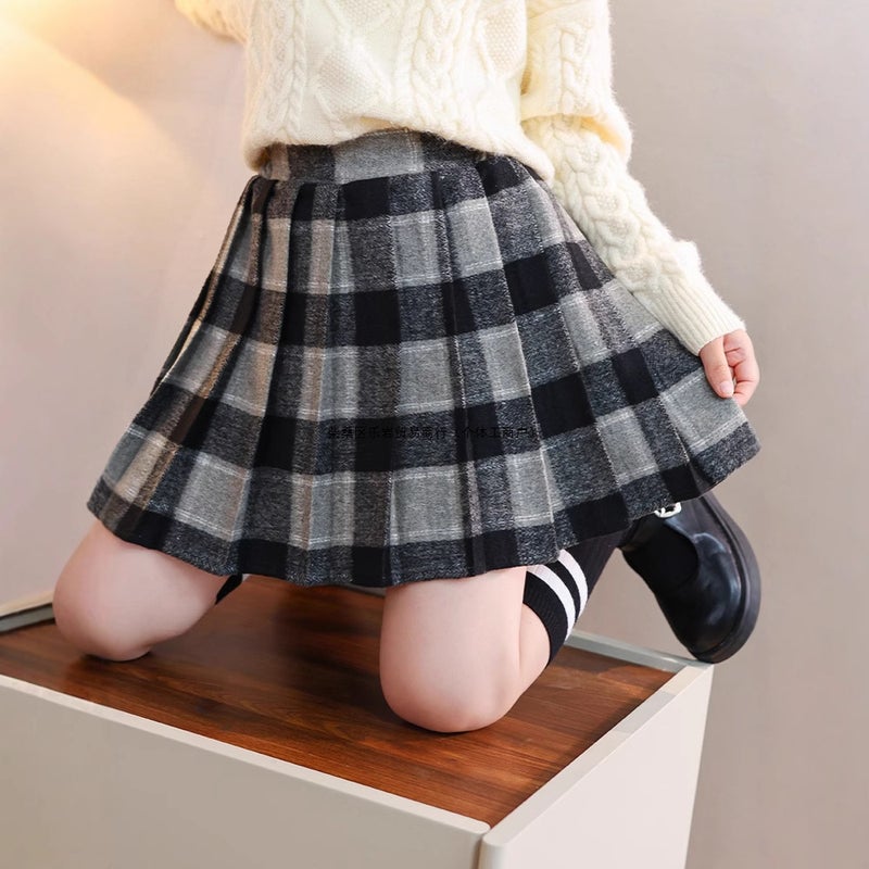 Girls Skirt Fleece-Lined Pleated Skirt Girls Big Kids Western Style Autumn Dress Paid Skirt Children'S College Style A - Image 3