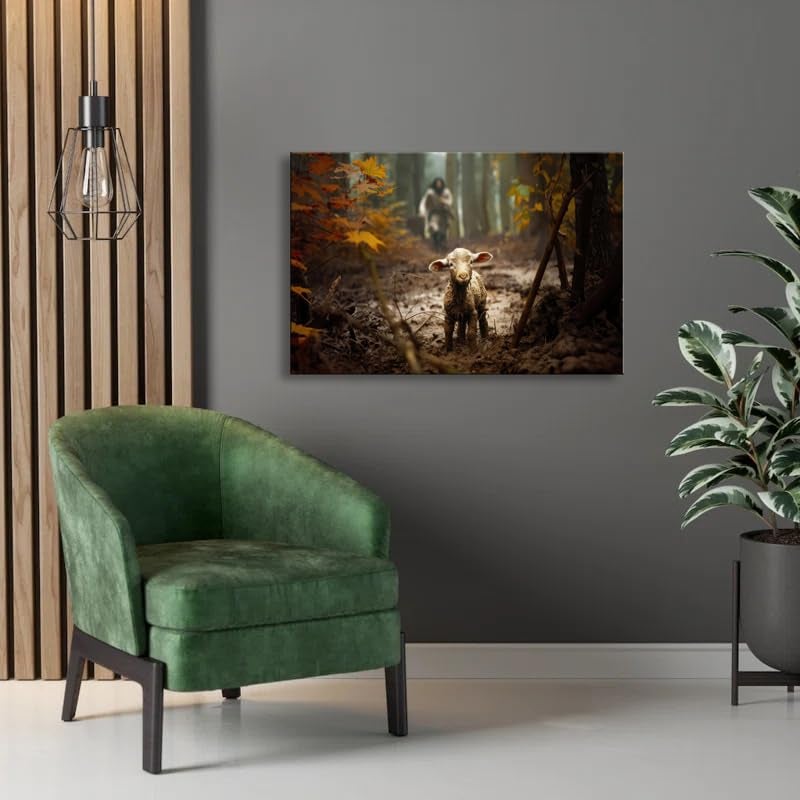 Ploceiny Extra large christian wall art for living room decor Jesus and Lamb canvas wall prints Jesus Running After Lost Lamb Picture for home decor,Religious wall decor for prayer room.A-417 (45"X30") - Image 3