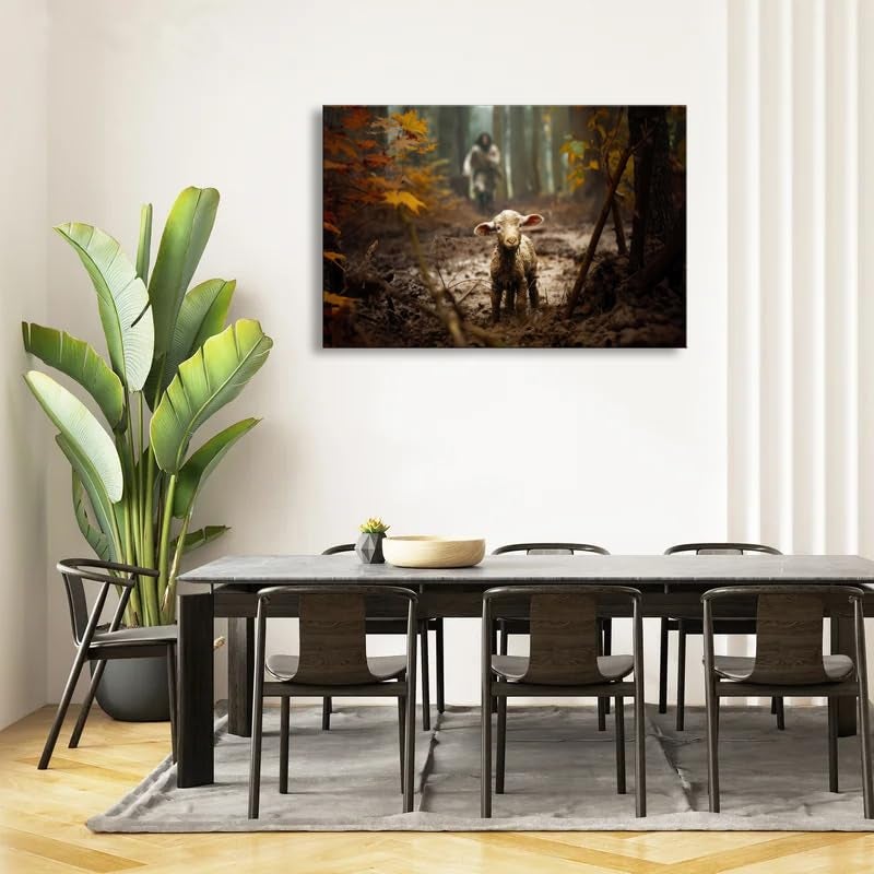 Ploceiny Extra large christian wall art for living room decor Jesus and Lamb canvas wall prints Jesus Running After Lost Lamb Picture for home decor,Religious wall decor for prayer room.A-417 (45"X30") - Image 5