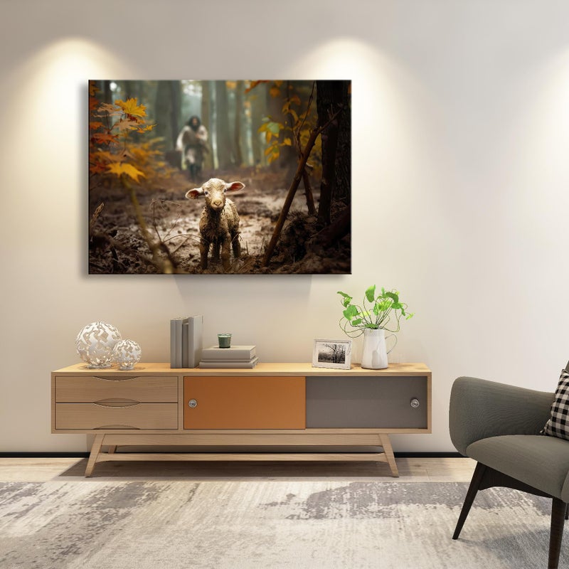 Ploceiny Extra large christian wall art for living room decor Jesus and Lamb canvas wall prints Jesus Running After Lost Lamb Picture for home decor,Religious wall decor for prayer room.A-417 (45"X30") - Image 2