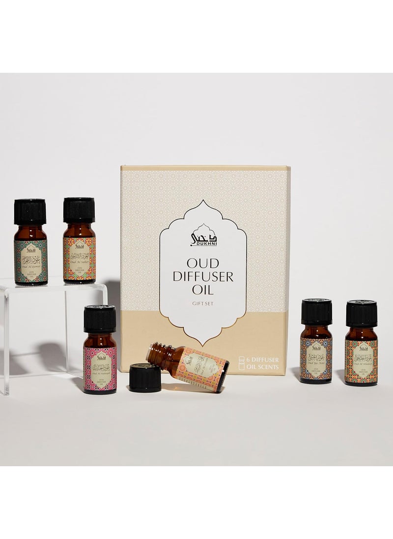 DUKHNI Oud Diffuser Oil, Essential Oil Gift Set by Dukhni | 6 x 10ml Arabic Oil Gift Set for Diffuser & humidifier | 100% Pure Halal Oudh Oils | Relax with Home Aromatherapy, for Relaxation and Massage 