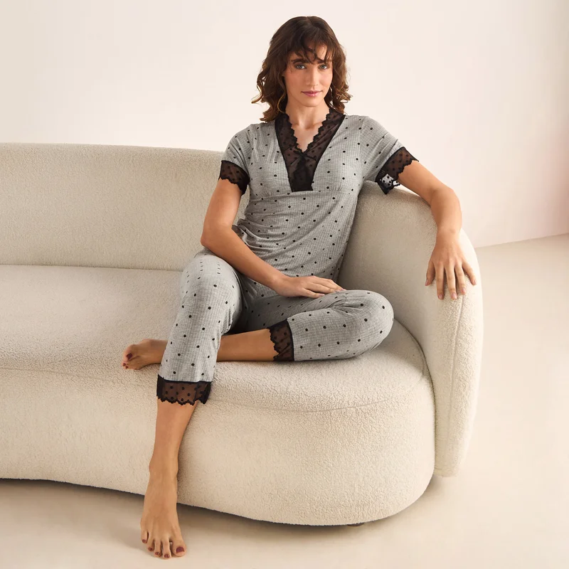 سبلاش فيڤ Polka Dot Lace Top and Pyjama Set