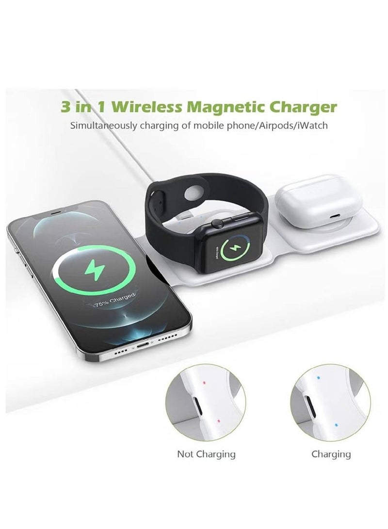 NAFO 3 in 1 Wireless Charger, Foldable Magnetic Charger Station, 18W Fast Wireless Charging Pad, Compatible with iPhone 14/13/12/11, Samsung Galaxy, AirPods, Google Pixel, Apple Watch  - Image 2