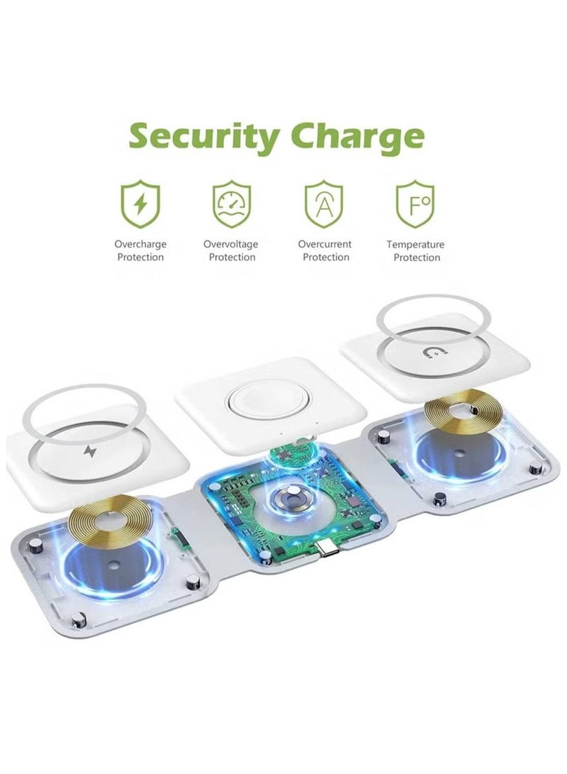 NAFO 3 in 1 Wireless Charger, Foldable Magnetic Charger Station, 18W Fast Wireless Charging Pad, Compatible with iPhone 14/13/12/11, Samsung Galaxy, AirPods, Google Pixel, Apple Watch  - Image 3