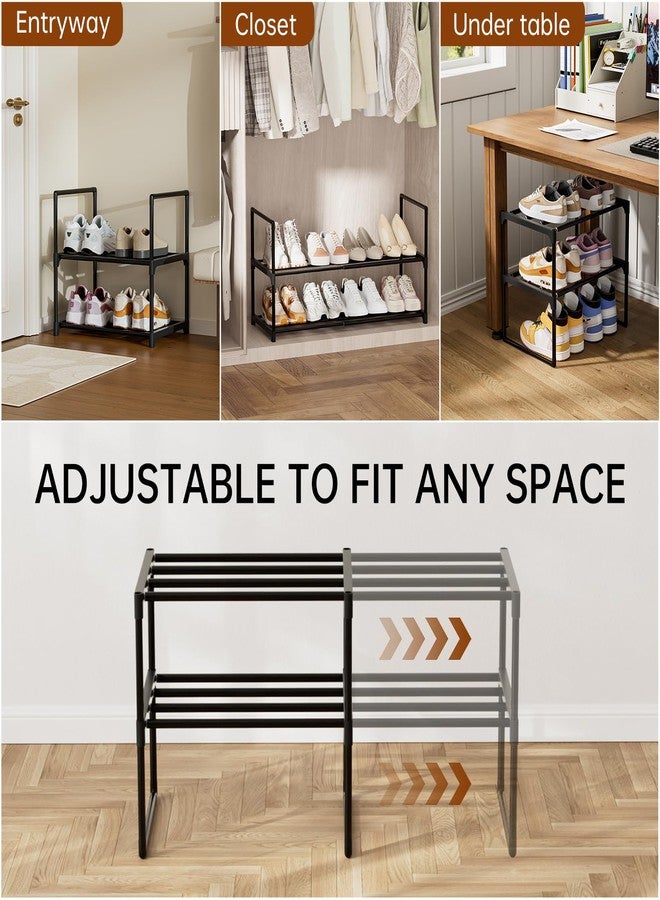 HAIXIN Expandable Shoe Rack - 2 Tier Adjustable Shoe Organizer Storage Shelf for Closet, Upright and Upside Down, Stackable Small Shoe Stand for Entryway, Living Room, Front Door - Image 3