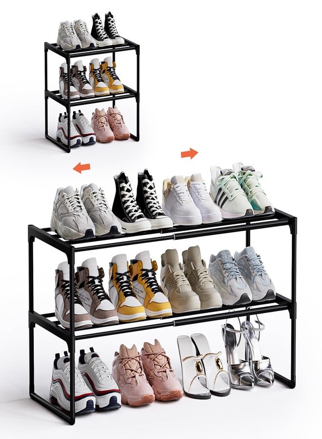 HAIXIN Expandable Shoe Rack - 2 Tier Adjustable Shoe Organizer Storage Shelf for Closet, Upright and Upside Down, Stackable Small Shoe Stand for Entryway, Living Room, Front Door - Image 1