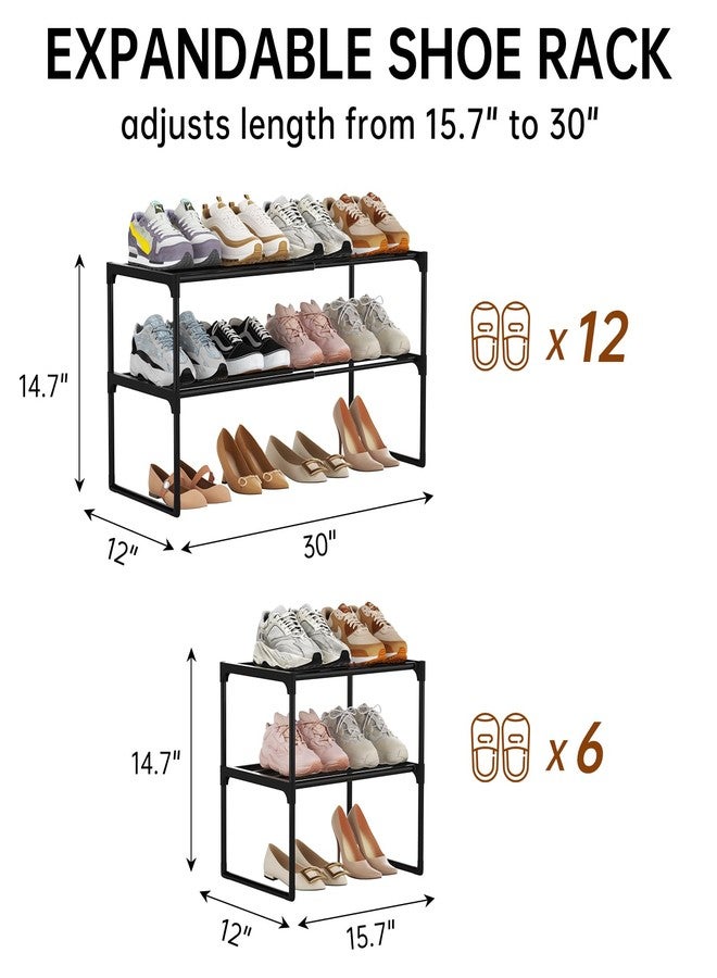 HAIXIN Expandable Shoe Rack - 2 Tier Adjustable Shoe Organizer Storage Shelf for Closet, Upright and Upside Down, Stackable Small Shoe Stand for Entryway, Living Room, Front Door - Image 2