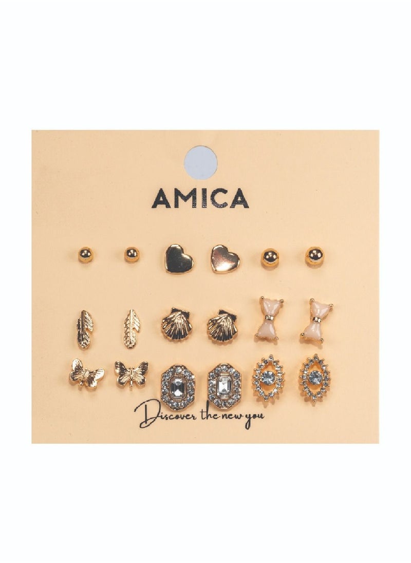 AMICA - Assorted Metallic Set of 9 Earrings - Image 1
