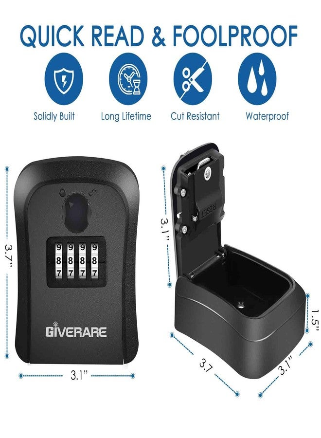 GIVERARE Lock Box, 4 Digits Combination Lockbox, Waterproof Outdoor Key Hider for House Key Storage Wall Mount Outside, Resettable Code Safe Security Password Boxes with Mounting Kit-Black - Image 2