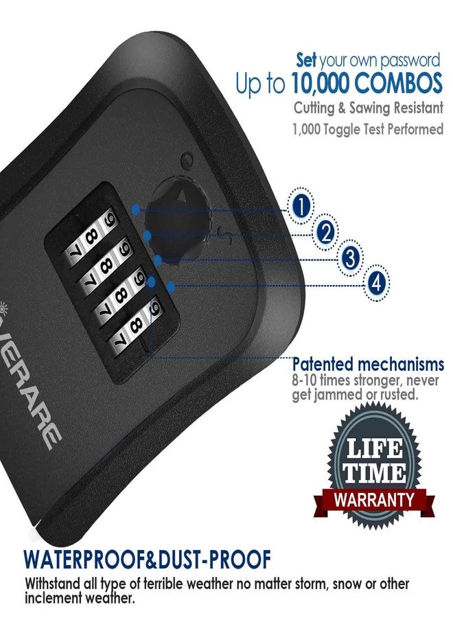 GIVERARE Lock Box, 4 Digits Combination Lockbox, Waterproof Outdoor Key Hider for House Key Storage Wall Mount Outside, Resettable Code Safe Security Password Boxes with Mounting Kit-Black - Image 3
