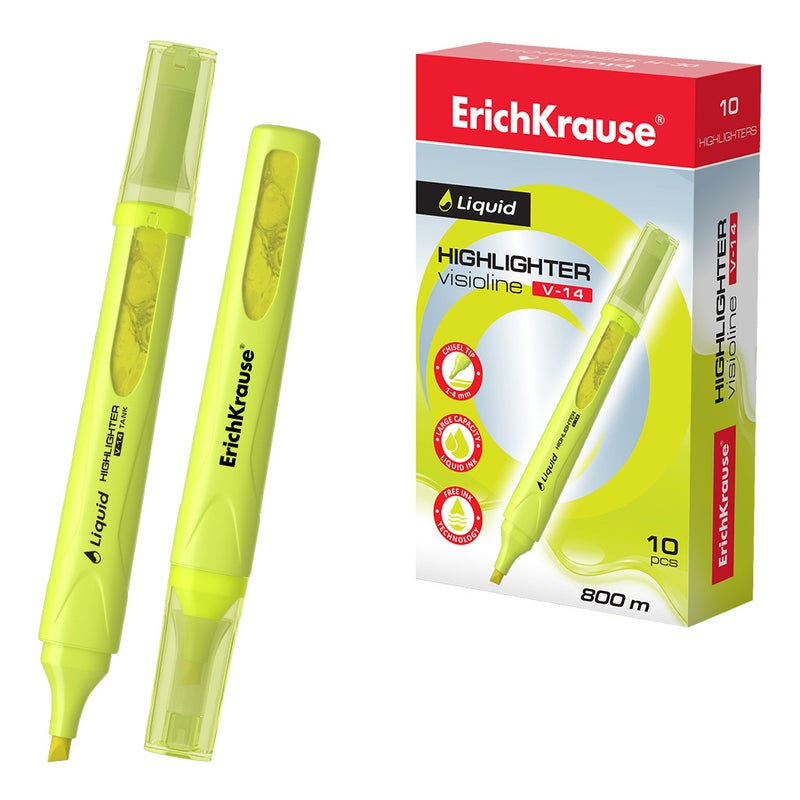 ErichKrause Liquid Highlighter Visioline V-14 Neon Yellow Box of 10 - Image 1