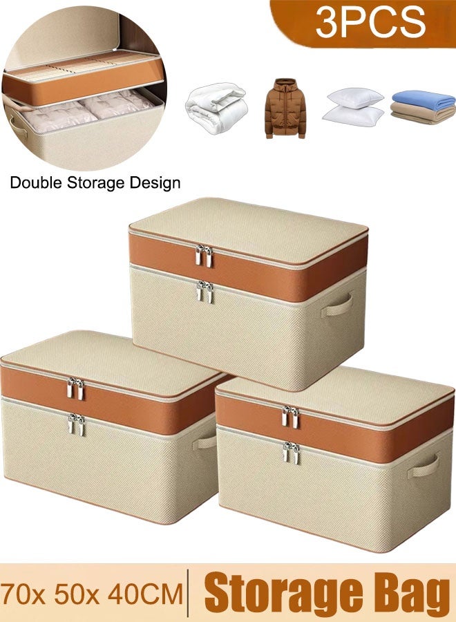 3 Pack Large Clothes Storage Bags Quilt Storage Bag Foldable Clothes Organizer, Storage Bag Organizers, For Clothing Blanket Comforters Bed Sheets Pillows And Toys 70*50*40CM - Image 1