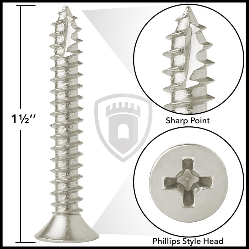CAULDHAM Store Satin Nickel Wood Screws #9 x 1-1/2 Inch for Door Hinges - 25 Pack - Image 4