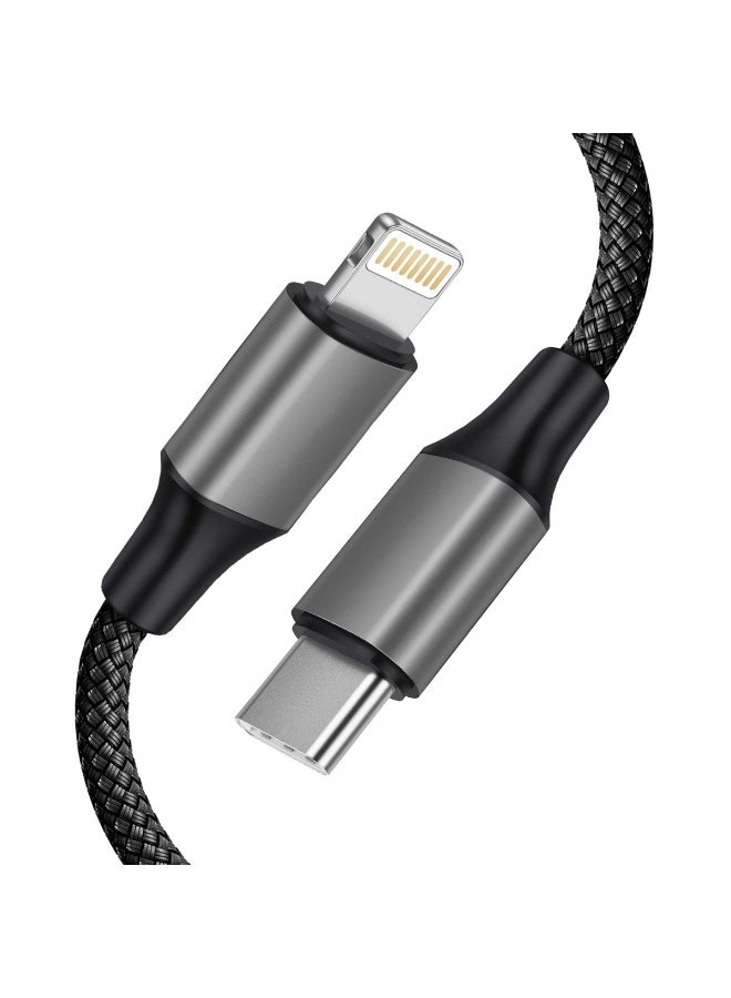 EZRA كابل USB-C إلى Lightning بتقنية الشحن السريع PD بقدرة 20 واط، سلك نقل بيانات بطول 1 متر، مصنوع من النايلون المضفر المتين، متوافق مع أجهزة Apple iPhone وiPad، يدعم تقنية Power Delivery، سرعة نقل بيانات عالية تصل إلى 480 ميجابت في الثانية، شريحة ذكية، شحن آمن، موصل معزز، كابل يدوم طويلاً - Image 1