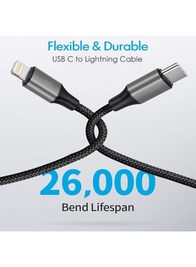 EZRA كابل USB-C إلى Lightning بتقنية الشحن السريع PD بقدرة 20 واط، سلك نقل بيانات بطول 1 متر، مصنوع من النايلون المضفر المتين، متوافق مع أجهزة Apple iPhone وiPad، يدعم تقنية Power Delivery، سرعة نقل بيانات عالية تصل إلى 480 ميجابت في الثانية، شريحة ذكية، شحن آمن، موصل معزز، كابل يدوم طويلاً - Image 5