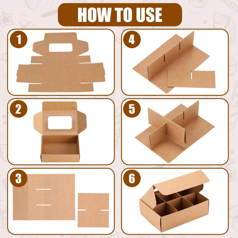 Chivertion 50 Pcs Kraft Treat Boxes with Window and Dividers Empty Candy Truffle Baking Boxes Square Cupcake Cookies Containers for Valentine Giving Gift (5 x 3.54 x 1.57 Inches,Brown) - Image 3