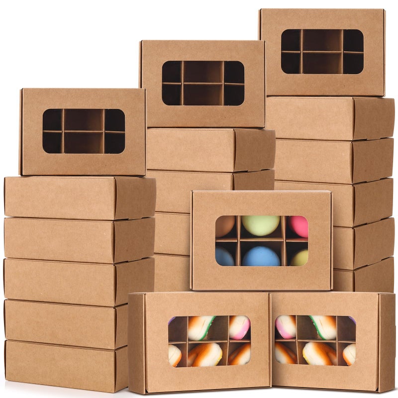 Chivertion 50 Pcs Kraft Treat Boxes with Window and Dividers Empty Candy Truffle Baking Boxes Square Cupcake Cookies Containers for Valentine Giving Gift (5 x 3.54 x 1.57 Inches,Brown) - Image 1