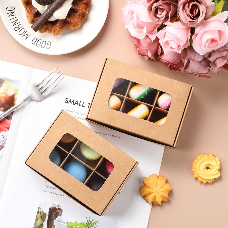Chivertion 50 Pcs Kraft Treat Boxes with Window and Dividers Empty Candy Truffle Baking Boxes Square Cupcake Cookies Containers for Valentine Giving Gift (5 x 3.54 x 1.57 Inches,Brown) - Image 4