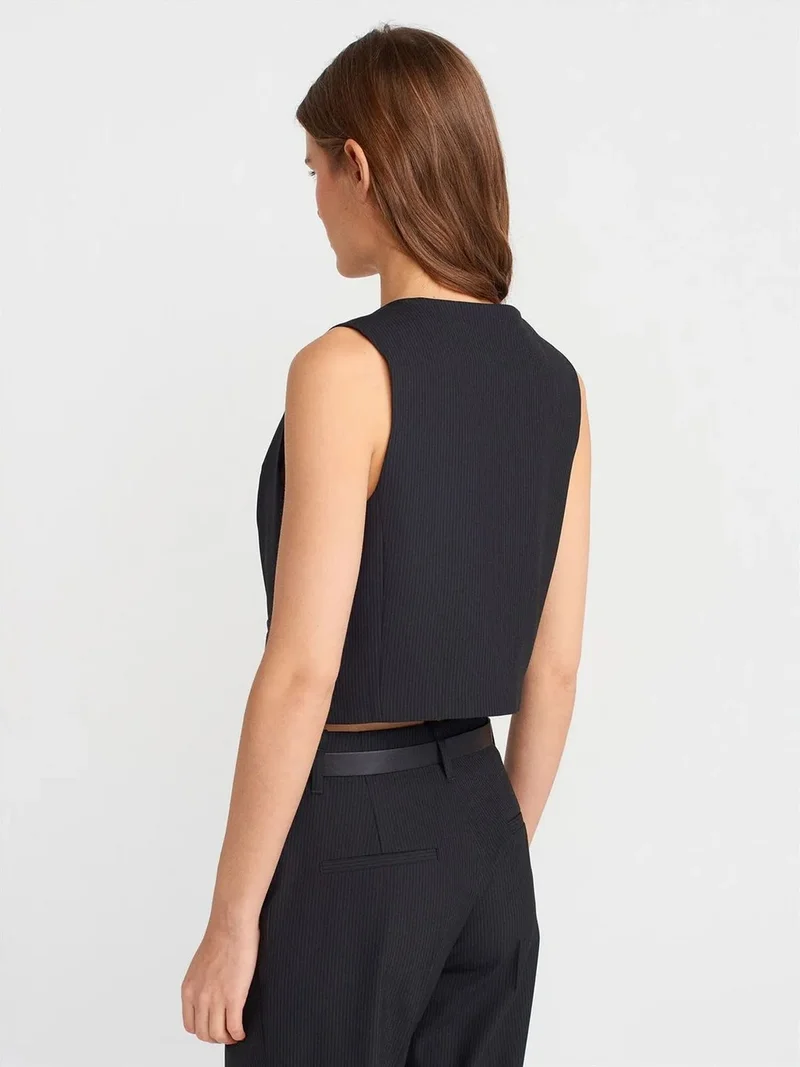 ديلفين DILVIN Cropped V-neck Button Waistcoat