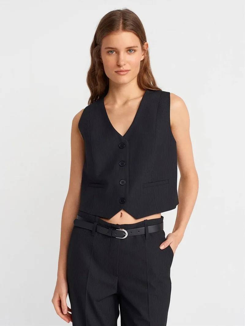 ديلفين DILVIN Cropped V-neck Button Waistcoat