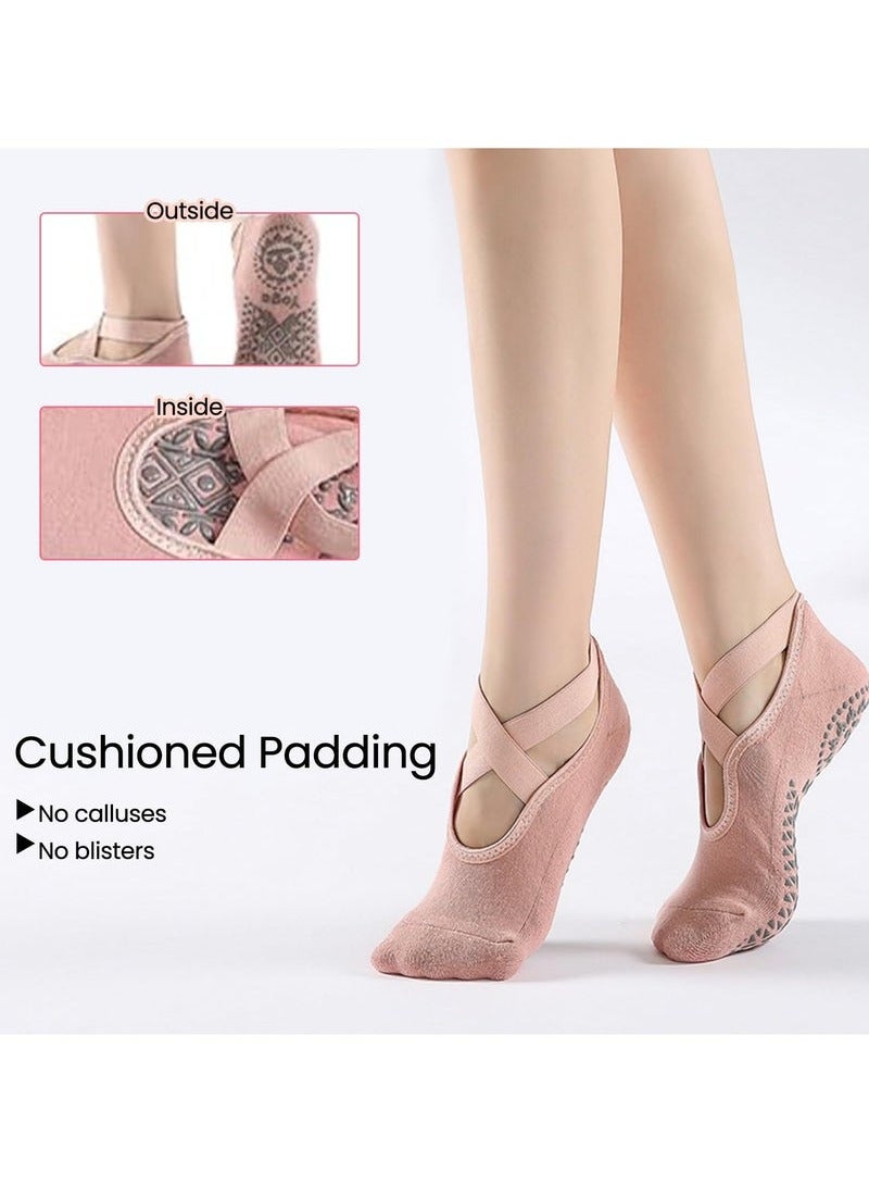BAEKO 3 Pairs Yoga Socks，Non-Slip Cotton Socks for Pilates Pure Barre Ballet Dance Socks Barefoot Workout Socks（Pink，Black，Grey） - Image 2