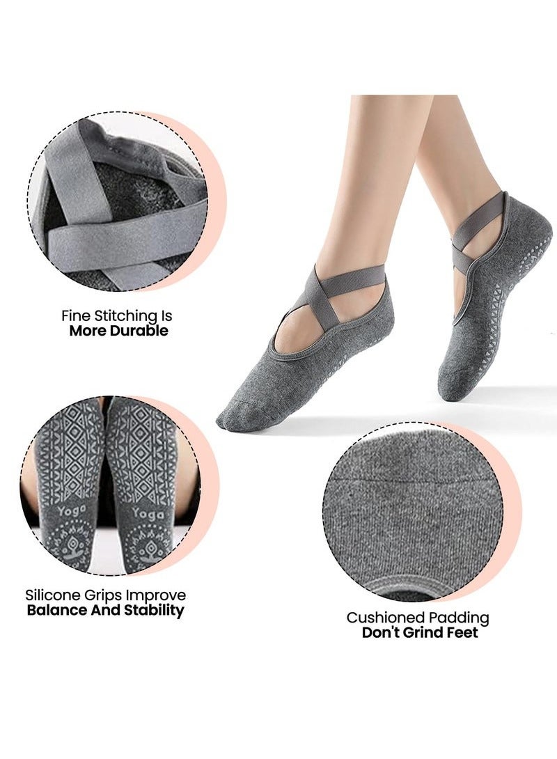 BAEKO 3 Pairs Yoga Socks，Non-Slip Cotton Socks for Pilates Pure Barre Ballet Dance Socks Barefoot Workout Socks（Pink，Black，Grey） - Image 3