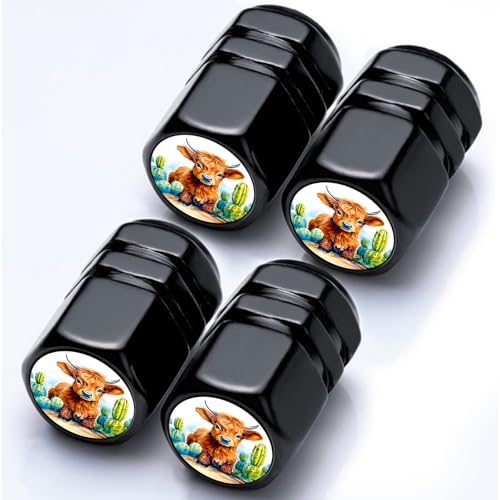 YUXIYAN 4Pack Tire Valve Stem Caps Funny Highland Cow Cactus Car Accessories DecorTire Air Cap Valve Stem Coversfor Cars TrucksBikesSUVMotorcycleBike More Highland Cow Gifts for Men Women - Image 1