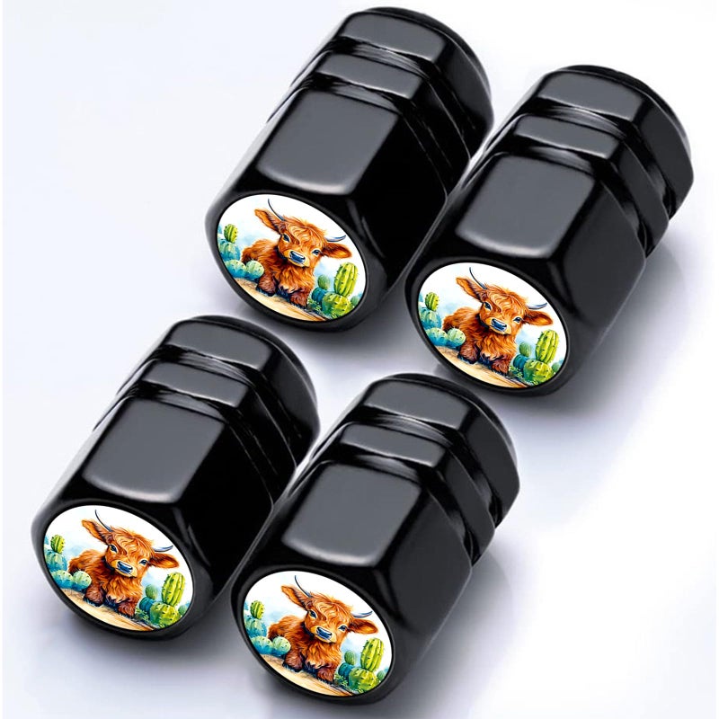 YUXIYAN 4Pack Tire Valve Stem Caps Funny Highland Cow Cactus Car Accessories DecorTire Air Cap Valve Stem Coversfor Cars TrucksBikesSUVMotorcycleBike More Highland Cow Gifts for Men Women - Image 3