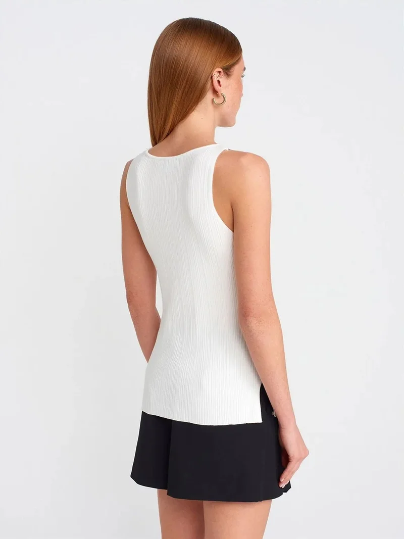 ديلفين DILVIN Sleeveless Ribbed Boat Neck Sweater