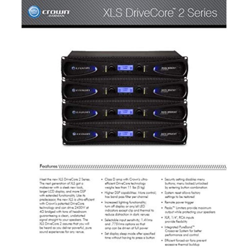 NOONXLS2502 مضخم طاقة صوتي احترافي ثنائي القناة من الفئة D DriveCore مع DSP ومرشحات تمرير النطاق ومحددات Peakx. مدخلات XLR/RCA، 775 وات عند 4 أوم، نظام PureBand Crossover. أسود444 - Image 5