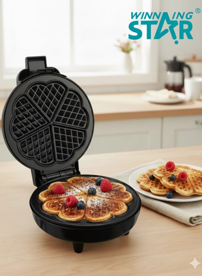 Winning Star Mini Heart Shape Waffle Makers, 5 Heart Shaped Waffle Iron with Adjustable Temperature Control, Nonstick Waffle Machine with Indicator Light, Easy to Clean - Image 1