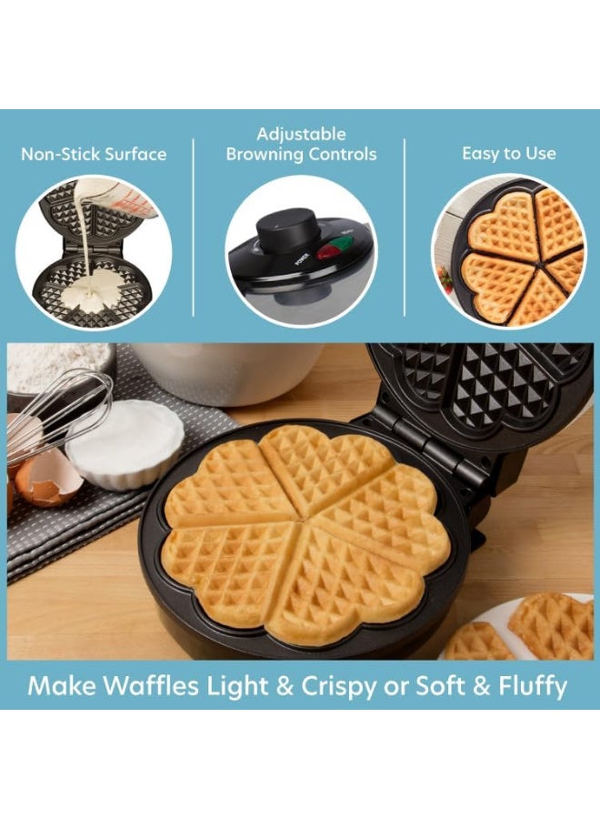Winning Star Mini Heart Shape Waffle Makers, 5 Heart Shaped Waffle Iron with Adjustable Temperature Control, Nonstick Waffle Machine with Indicator Light, Easy to Clean - Image 2
