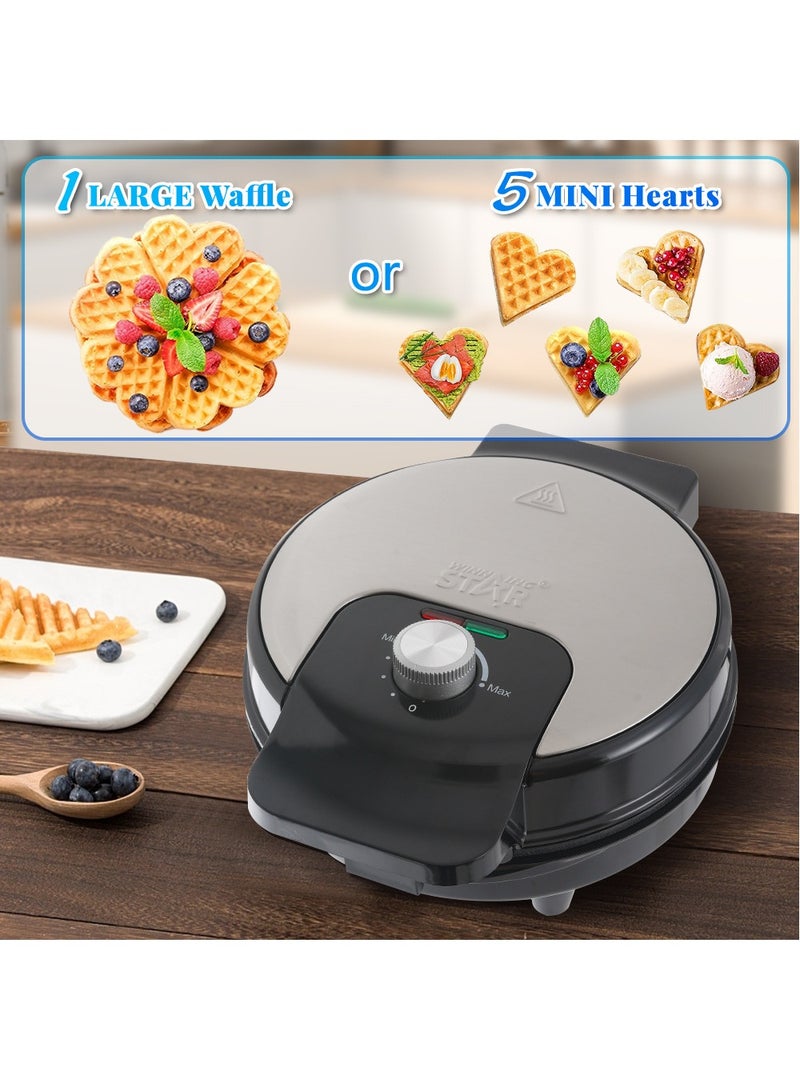 Winning Star Mini Heart Shape Waffle Makers, 5 Heart Shaped Waffle Iron with Adjustable Temperature Control, Nonstick Waffle Machine with Indicator Light, Easy to Clean - Image 3