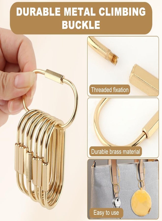 Herxsin 8Packs Premium Brass Keychain-Key Ring Carabiner Clip with 8 Flat Rings, Secure Locking Screw Design, Brass Key Ring Ideal for Keys, Bags, Accessories, Luggage Tag, Pet Collar Clip(Color:Gold) - Image 4