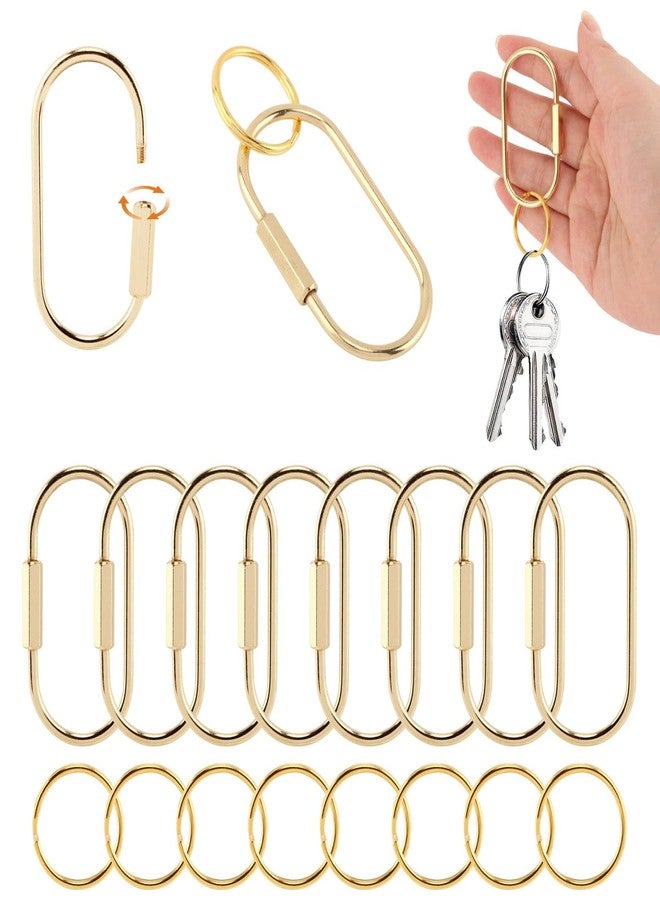 Herxsin 8Packs Premium Brass Keychain-Key Ring Carabiner Clip with 8 Flat Rings, Secure Locking Screw Design, Brass Key Ring Ideal for Keys, Bags, Accessories, Luggage Tag, Pet Collar Clip(Color:Gold) - Image 1