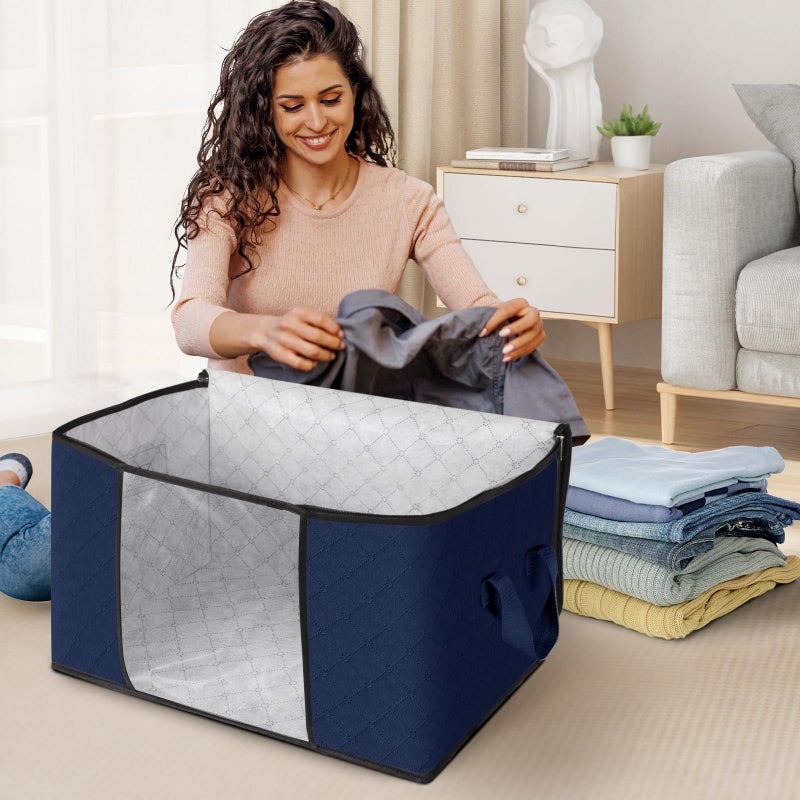Fab totes Storage Bags,Clothes Blanket Storage Bins Foldable Closet Organizers with Reinforced Handle for Home Dorm Storage and Organization,Fabric Bags for Organizing Sheets,Clothing (Blue,6 Pack) - Image 3