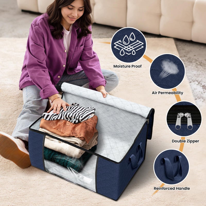 Fab totes Storage Bags,Clothes Blanket Storage Bins Foldable Closet Organizers with Reinforced Handle for Home Dorm Storage and Organization,Fabric Bags for Organizing Sheets,Clothing (Blue,6 Pack) - Image 4