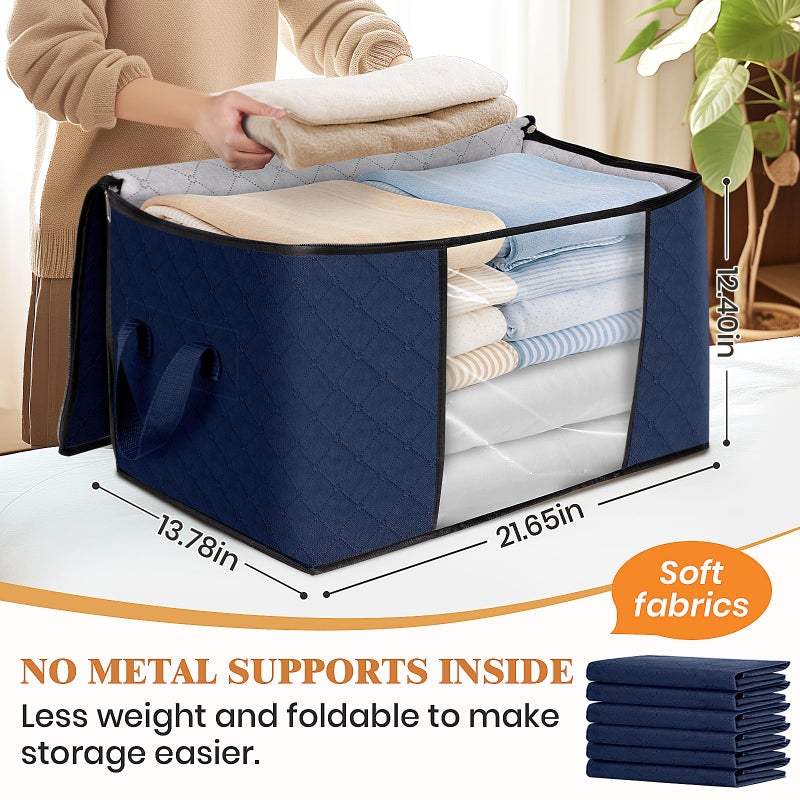 Fab totes Storage Bags,Clothes Blanket Storage Bins Foldable Closet Organizers with Reinforced Handle for Home Dorm Storage and Organization,Fabric Bags for Organizing Sheets,Clothing (Blue,6 Pack) - Image 2