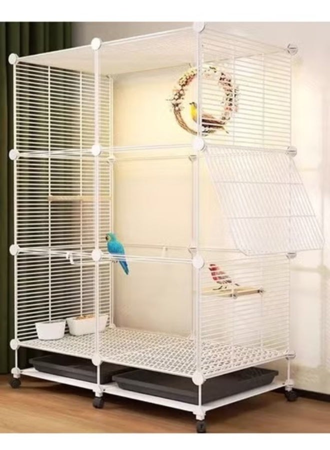 سي آند سي هوم قفص طيور ببغاء كبير - قفص حديدي داخلي وخارجي مزود بعجلات، وصينية قابلة للسحب قابلة للفصل، وهيكل سلكي معدني آمن، وقفص طيران واسع للببغاوات والكوكاتيل والطيور الصغيرة والمتوسطة الحجم 75 × 39 × 128 سم. - Image 4