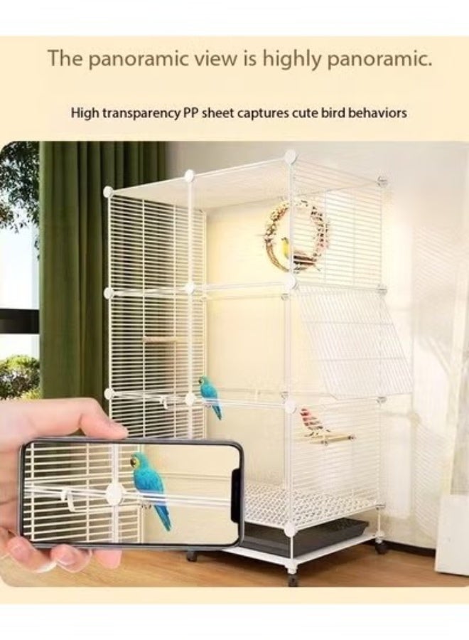سي آند سي هوم قفص طيور ببغاء كبير - قفص حديدي داخلي وخارجي مزود بعجلات، وصينية قابلة للسحب قابلة للفصل، وهيكل سلكي معدني آمن، وقفص طيران واسع للببغاوات والكوكاتيل والطيور الصغيرة والمتوسطة الحجم 75 × 39 × 128 سم. - Image 2