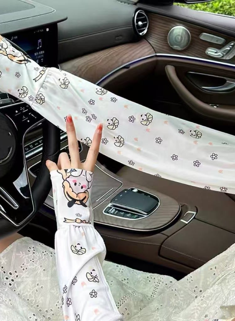 Goolsky Breathable Anti-Pilling Cartoon Ice Silk Sun Sleeves Loose UV Protection Arm Covers Cycling Driving - Image 2