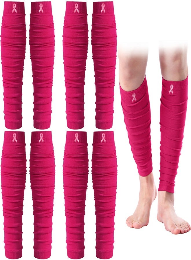 Foaincore 4 Pairs Breast Cancer Awareness Elastic Compression Calf Football Leg Sleeve Sewed with Ribbon for Women (Rose Red) - Image 1