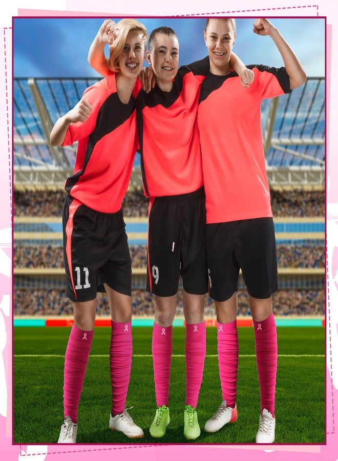 Foaincore 4 Pairs Breast Cancer Awareness Elastic Compression Calf Football Leg Sleeve Sewed with Ribbon for Women (Rose Red) - Image 5